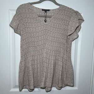 Adrianna Papell Blouse Women's Small Beige V Neck Flutter Sleeve Tunic Top NWT